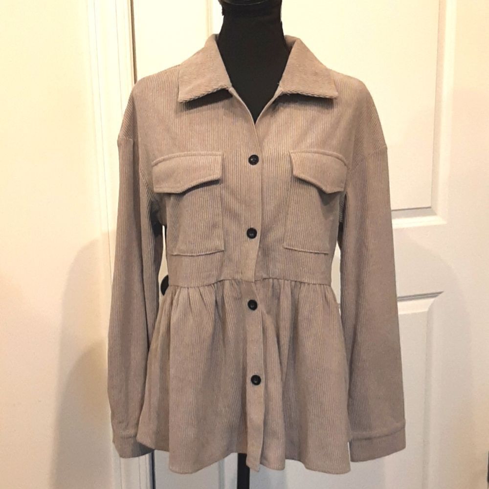 Peplum Gray Button Down Shirt